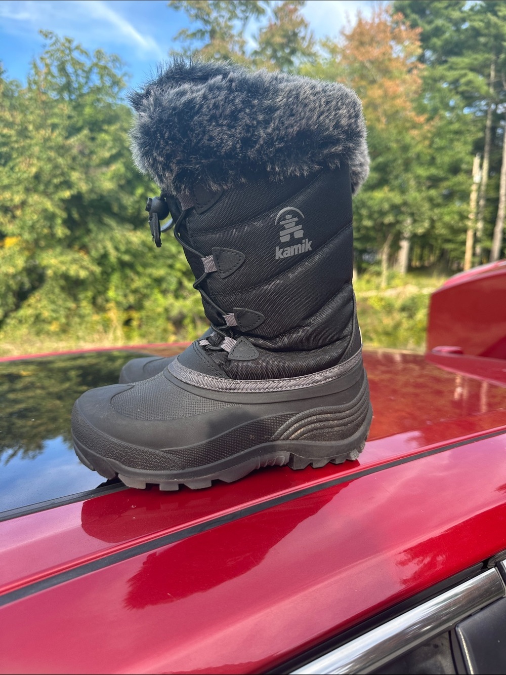 Kamik Black Kids Winter Boot with Faux Fur Cuff